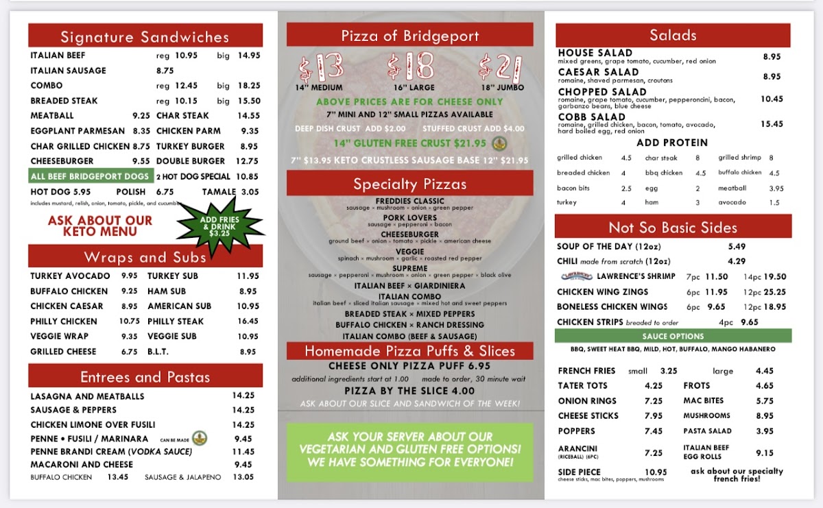 Fabulous Freddies Italian Eatery Menu - Image 1